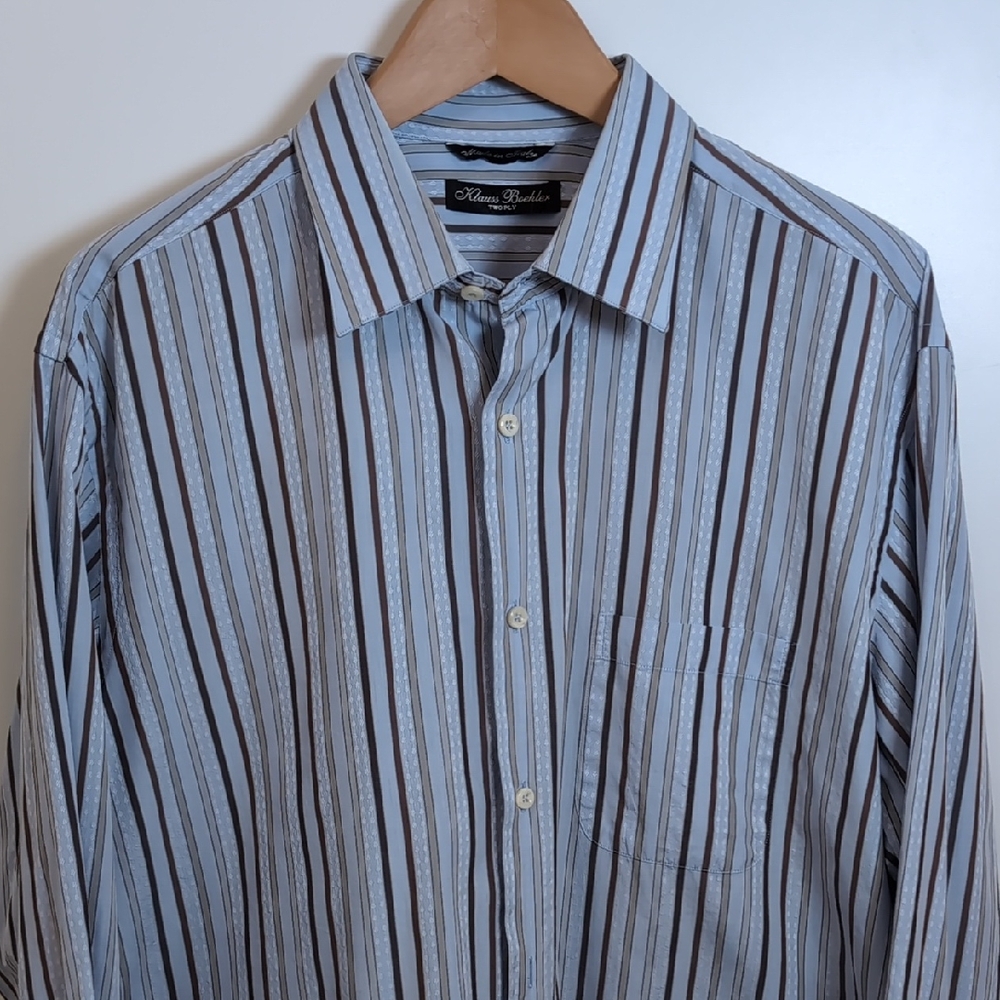Klauss Boehler Made in Italy Two Ply Textured Dress Shirt Blue Men's 17